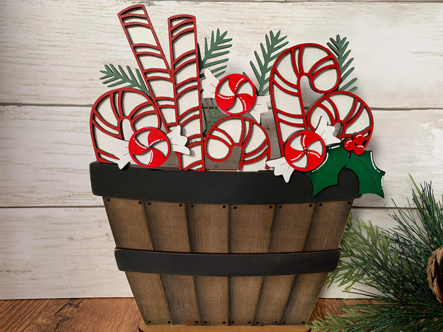 Candy Cane Basket Insert – Full Size | Interchangeable Christmas Decor